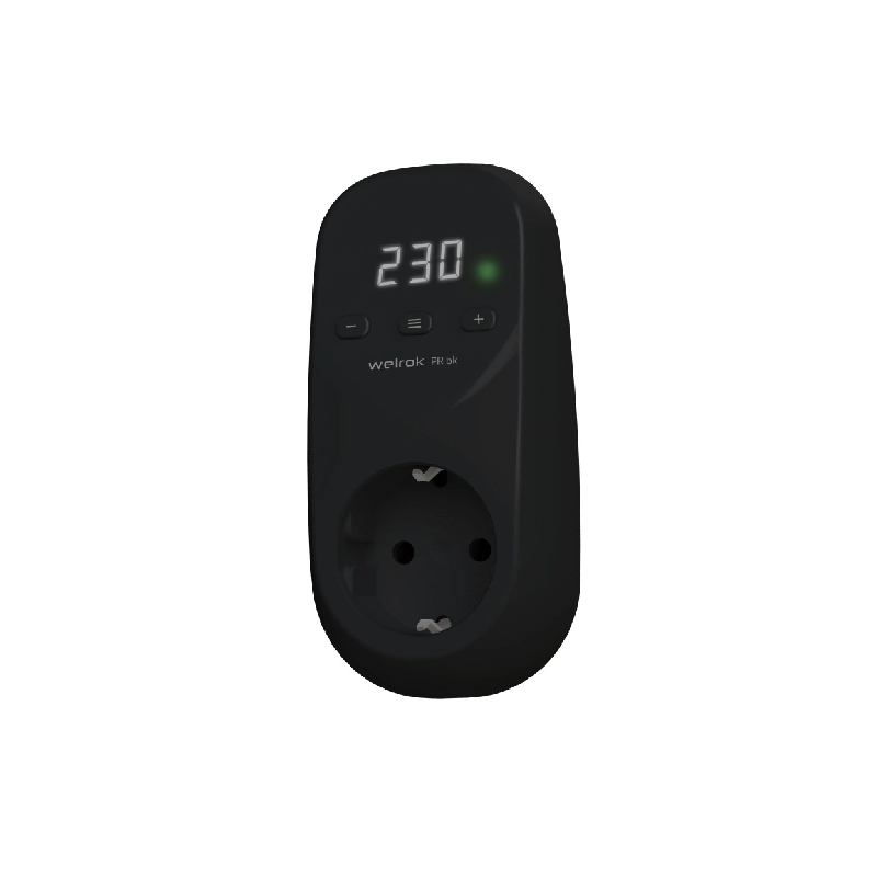 Реле напряжения в розетку PR черный, белая индикация Welrok NEW
