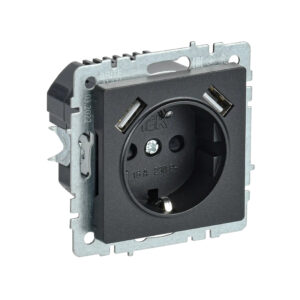 Роз. с з/к с з/ш 16А с USB A+A 3,1А б/рамки "BRITE" черный (1/80)