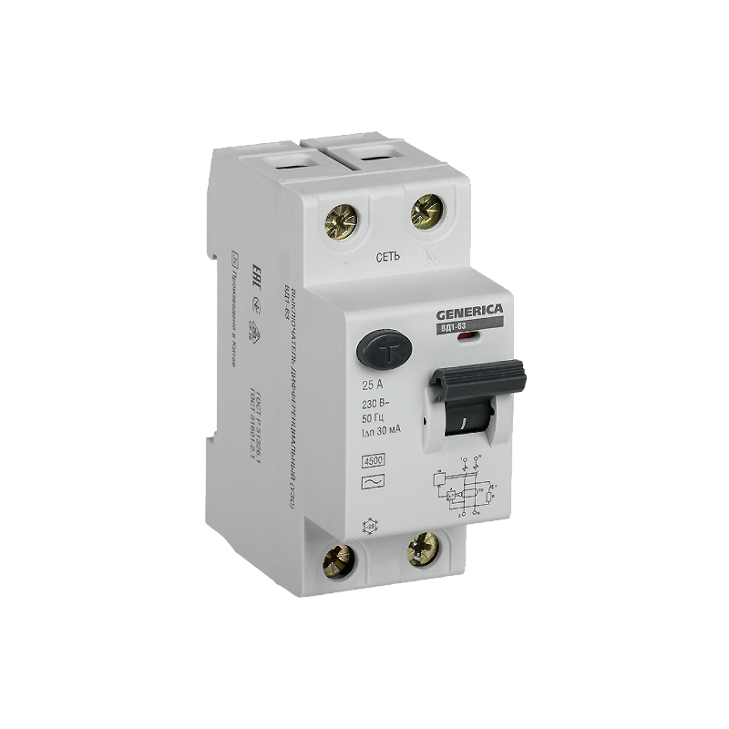 УЗО ВД1-63 2Р 25А 30мА Generica E-PRO