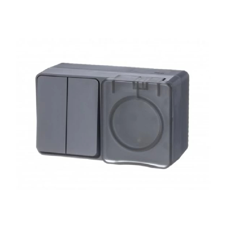 К123 Блок:Роз+выкл 2-кл з/к з/ш о/у IP54 16А Atlas Profi 54 АНТРАЦИТ ATN544074 (6)