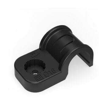 Крепеж-скоба пластиковая d16 мм. Односторонняя. Прямой монтаж.  ЧЕРНАЯ (50/750 ) Промрукав NEW