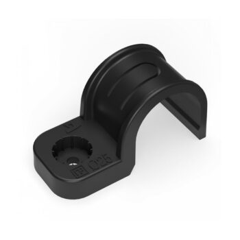 Крепеж-скоба пластиковая d25 мм. Односторонняя. Прямой монтаж.  ЧЕРНАЯ (50/450 ) Промрукав NEW