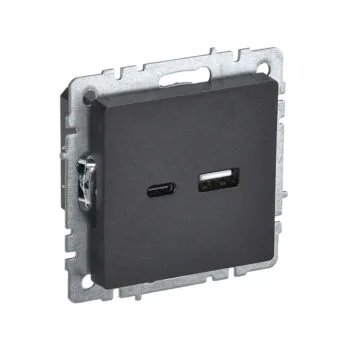 Роз. с з/к с з/ш 16А с USB A+C 18Вт б/рамки "BRITE" черный (1/80)