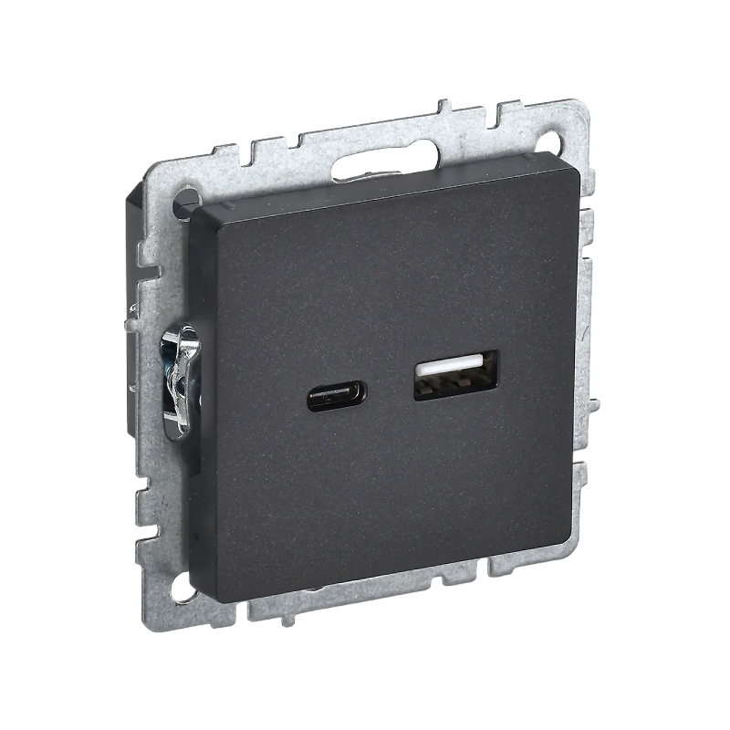 Роз. с з/к с з/ш 16А с USB A+C 18Вт б/рамки "BRITE" черный (1/80)