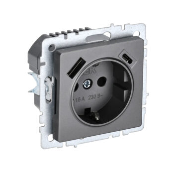 Роз. с з/к с з/ш 16А с USB A+C 18Вт б/рамки "BRITE" сталь (1/80)