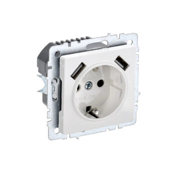 Роз. с з/к с з/ш 16А USB A+A 2,1А б/рамки "BRITE" белый (1/80)