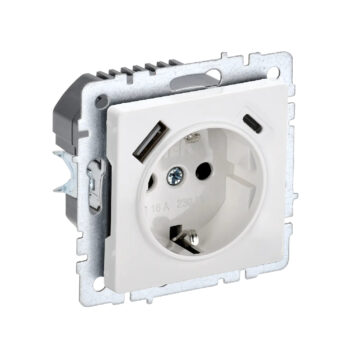 Роз. с з/к с з/ш 16А USB A+C 18Вт б/рамки "BRITE" белый (1/80)