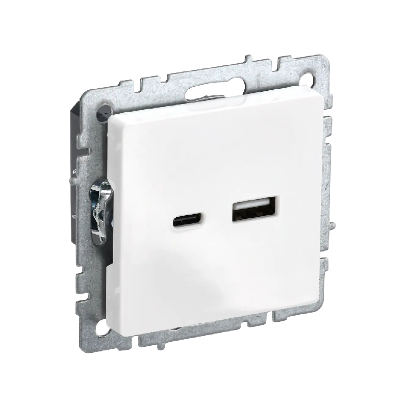 Роз. USB A+C 18Вт б/рамки "BRITE" белый (1/80)