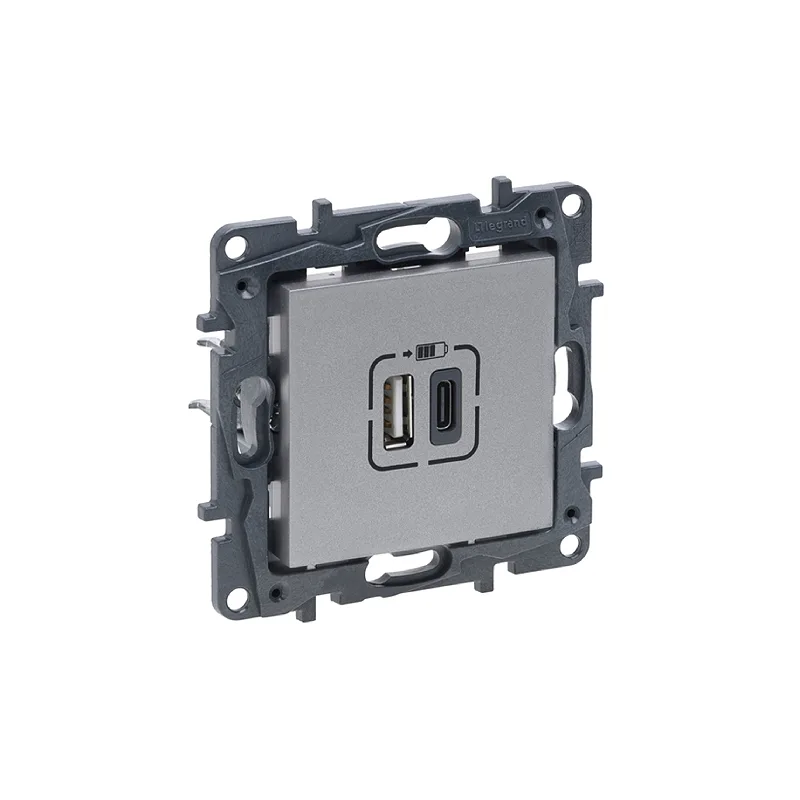 Роз. USB А+C - 2 порта с/у б/рамки NLST алюминий 863340 Legrand (1)