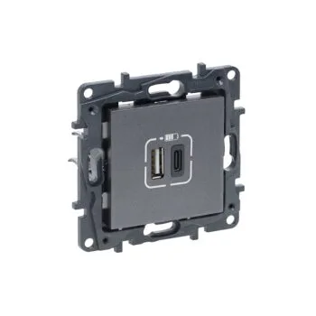 Роз. USB А+C - 2 порта с/у б/рамки NLST сталь 863440 Legrand (1)