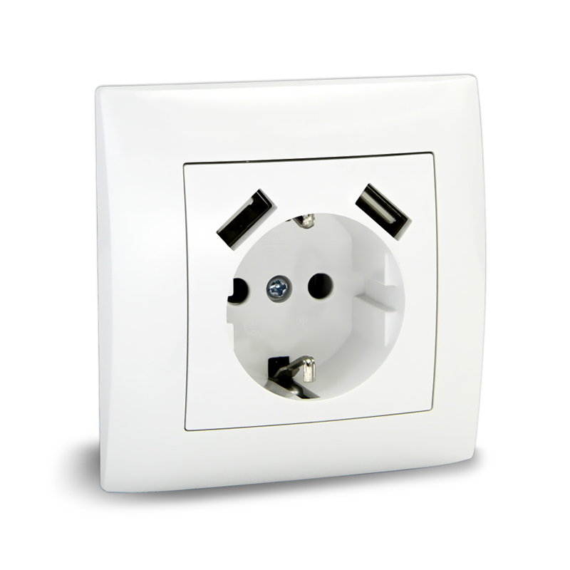 Розетка 1-я с/у з/к 16А + 2 USB 5V 2.1A VITA  (10/200) UNIT