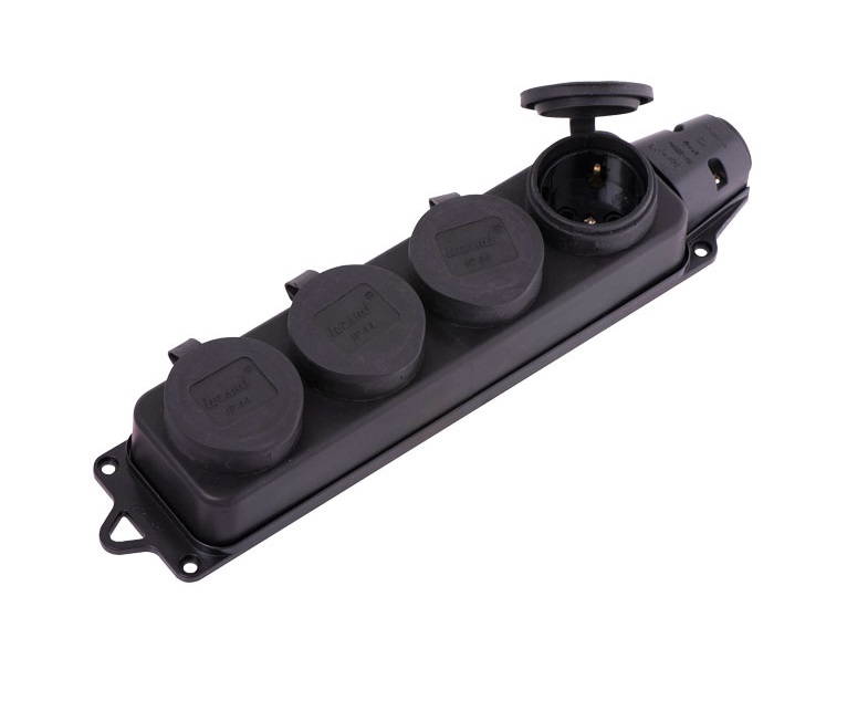 Розетка наруж. уст-ки 4-ая с заглушками 2Р+РЕ 1Х16А 220-240В (каучук) UNIT (4/40)