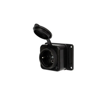 Розетка влагозащищенная с крышкой 1 гнездо, с/з, 16А, IP54,220 В, каучук, черная REXANT 111-111