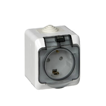 S315  Розетка 1-я о/у, з/ш, з/к IP44 Белая ЭТЮД РА16-044В (96)