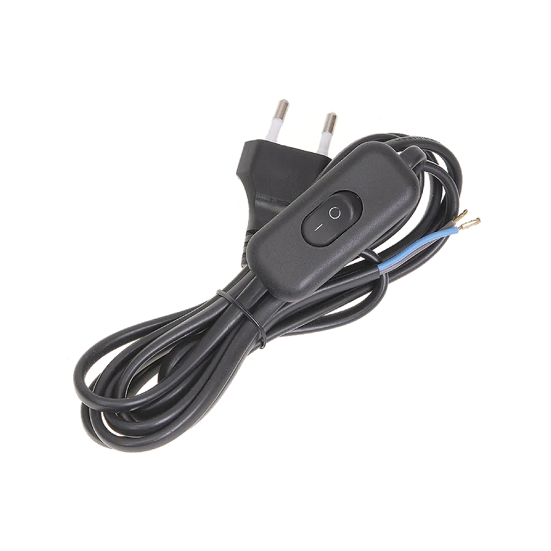 Шнур УШ-1КВ опрессованный с вилкой со встроенным выключателем  2х0,75/2метра, черный IEK E-PRO