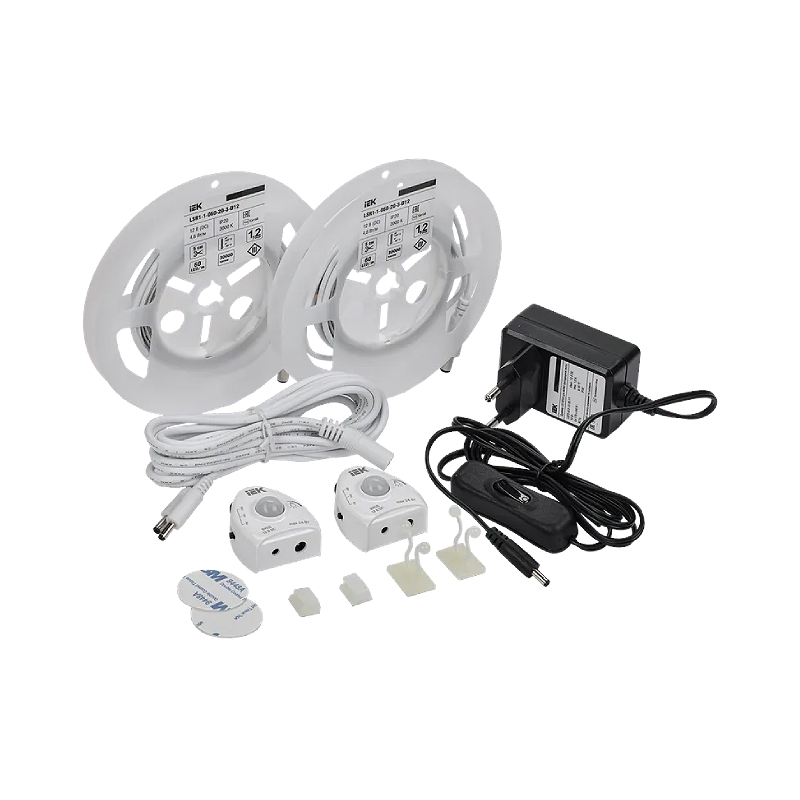 Светодиодная лента "Сделай сам" LED 2х1,2м LSR-2835WW60-4,8-IP20-12В-3000K+драйвер+2 датч движ IEK