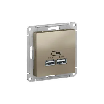 USB Роз. A+A, 5В/2,1 А, 2х5В/1,05 А, механизм, шампань "ATLAS" !!!