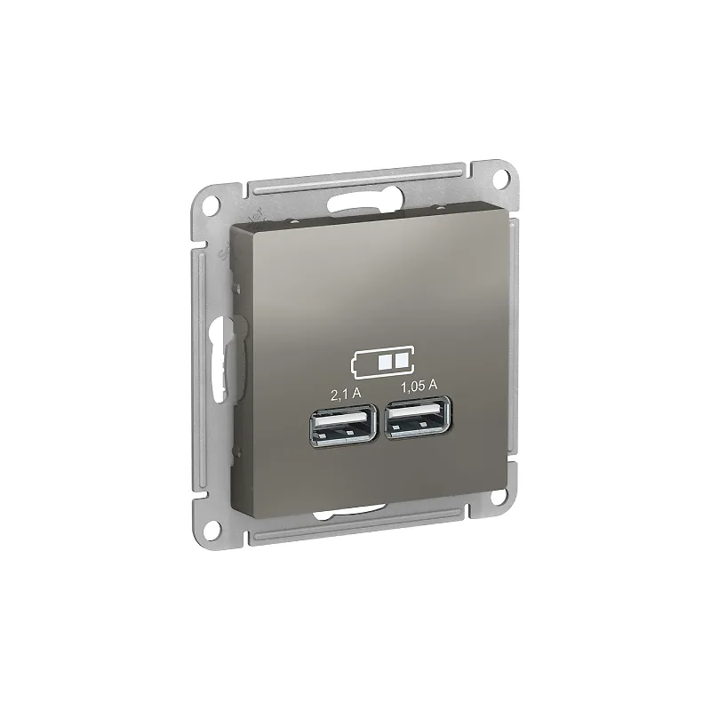 USB Роз. A+A, 5В/2,1 А, 2х5В/1,05 А, механизм, сталь "ATLAS" !!!