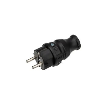 Вилка влагозащищенная прямая, с/з, 16А, IP44, 200В,  каучук, черная REXANT 111-001