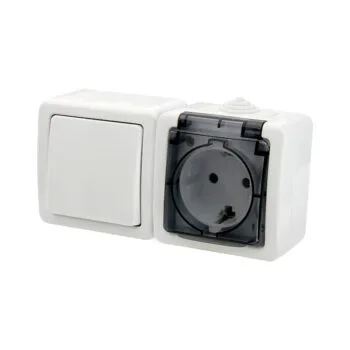 Выключатель+Розетка з/к о/у с прозрачной крышкой белый IP54 TERRA (5/50) UNIT NEW