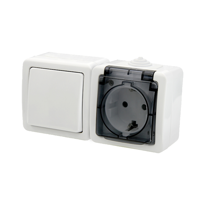 Выключатель+Розетка з/к о/у с прозрачной крышкой белый IP54 TERRA (5/50) UNIT NEW