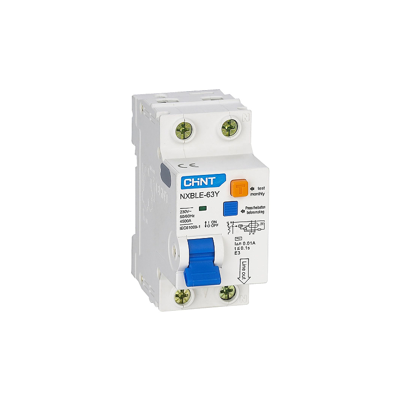 АВДТ NXBLE-63Y 1P+N 20А 30mA  4.5kA  AС х-ка С 105543 CHINT (6/90)