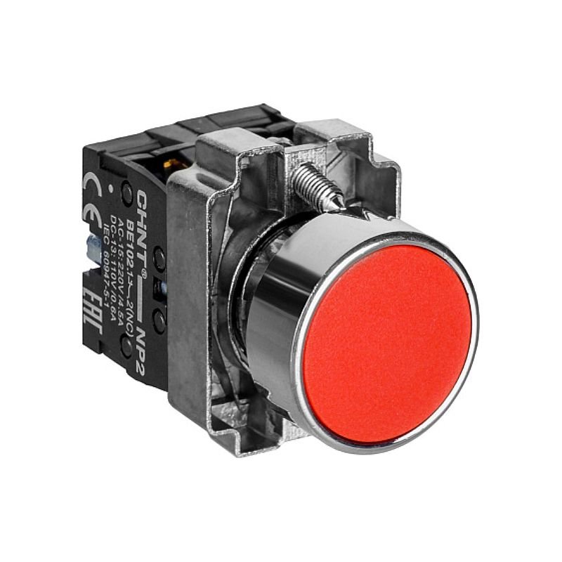 Кнопка управления NP2-BA45 без подсветки красная, 1НЗ +1НО IP40 573764 CHINT (10/180)