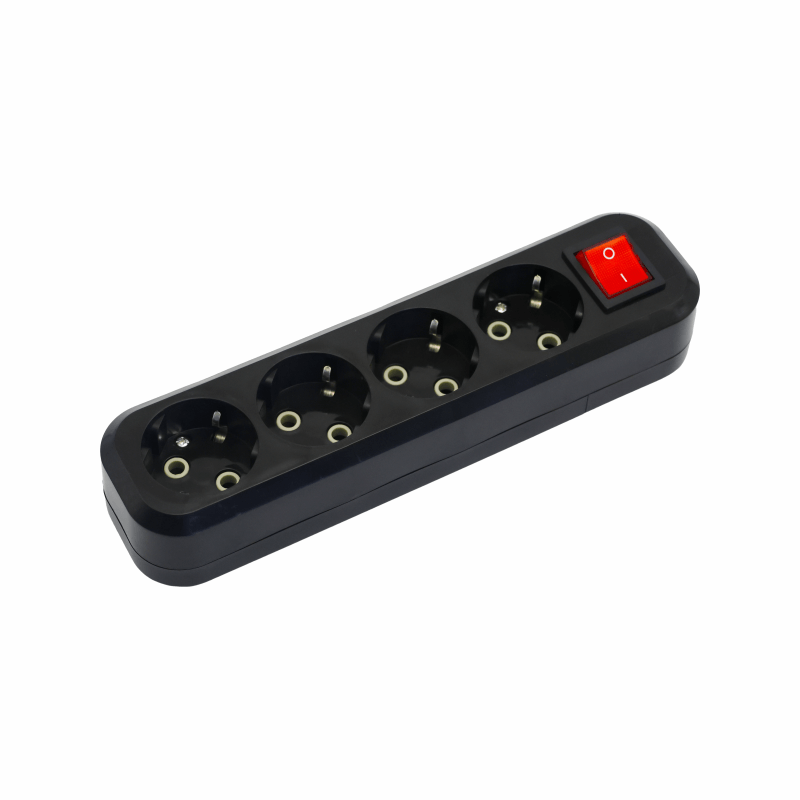 Колодка POWER (4 места 2p+pe+выкл с/з 16А/3,5кВт/220В) Черная UNIT (1/50)