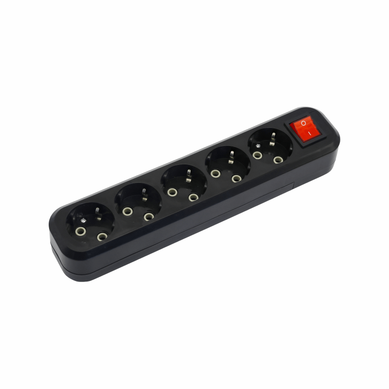Колодка POWER (5 места 2p+pe+выкл с/з 16А/3,5кВт/220В) Черная UNIT (1/100)