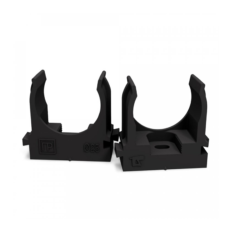 Крепеж-клипса для труб d25 мм. Прямой монтаж. ЧЕРНАЯ  (100/700 ) Промрукав NEW