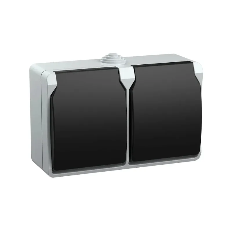 Розетка 2-я з/к о/у серый IP54 ROCK (5/60) UNIT