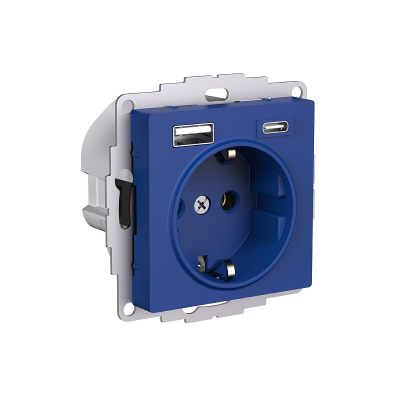 ATLASDESIGN РОЗЕТКА 16А c 2 USB A+C, 5В/2,4А/3,0А, 2х5В/1,5А, механизм, АКВАМАР