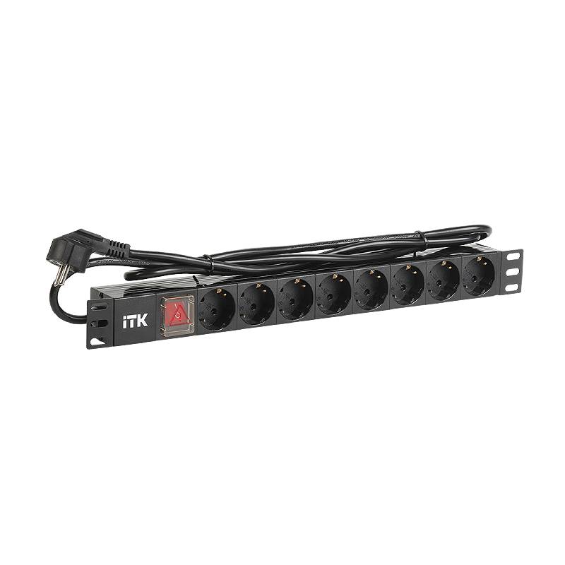 ITK PDU 8 роз. нем.ст. с выкл 1U каб.2м вилка нем.ст ПВХ чер IEK  E-PRO