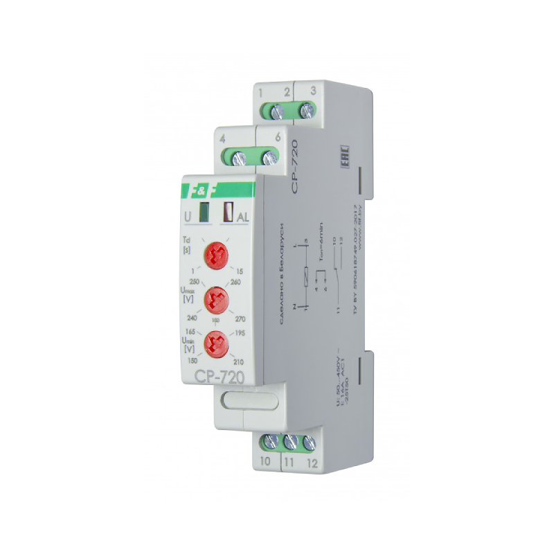 Реле контроля напряжения CP-720, 50-450В, 1NO/NC, 16А F&F