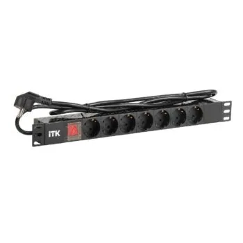 ITK PDU 7 роз. нем.ст. с выкл 1U каб.2м вилка нем.ст ПВХ чер IEK  E-PRO