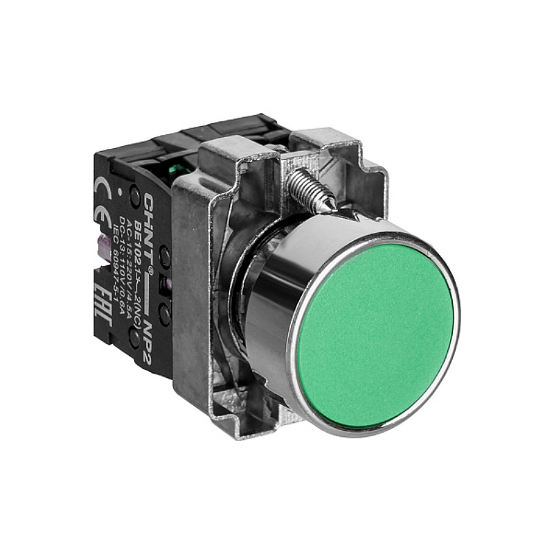 Кнопка управления NP2-BA35 без подсветки зеленая, 1НЗ +1НО IP40 573763 CHINT (10/180)