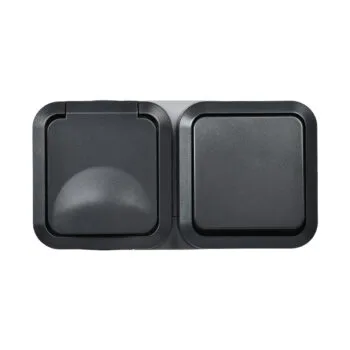 Блок розетка + выключатель горизонтальный о/у графит IP55 TORS IEK (1/40)