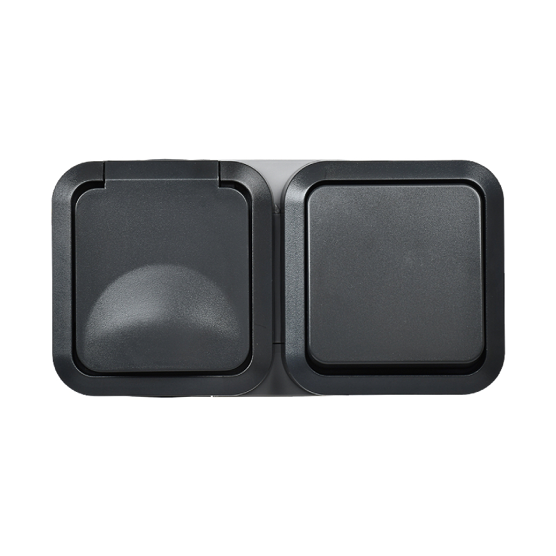 Блок розетка + выключатель горизонтальный о/у графит IP55 TORS IEK (1/40)