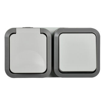Блок розетка + выключатель горизонтальный о/у серо-белый IP55 TORS IEK (1/40)