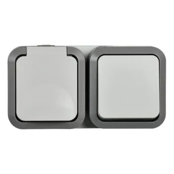 Блок розетка + выключатель горизонтальный о/у серо-белый IP55 TORS IEK (1/40)