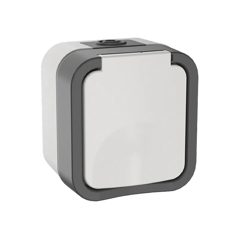 Розетка 1-я о/у з/к c крышкой серо-белый IP55 TORS IEK (1/60)