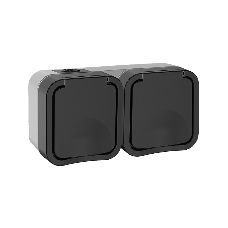 Розетка 2-я  о/у з/к с крышкой горизонтальная графит IP55 TORS IEK (1/40)