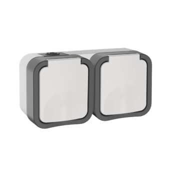 Розетка 2-я  о/у з/к с крышкой горизонтальная серо-белый IP55 TORS IEK (1/40)